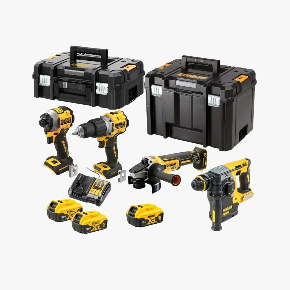 DeWalt DCK429P3T Σετ Γωνιακός Τροχός, Δραπανοκατσάβιδο, Κατσαβίδι & Σκαπτικό 18V Με 3 Μπαταρίες 5Ah Και Θήκη